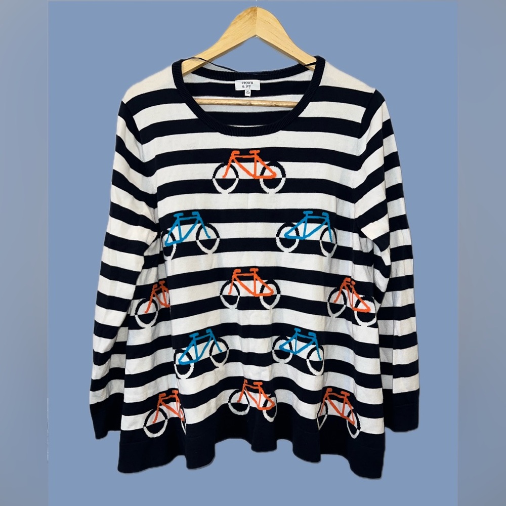 Crown & Ivy Navy and White Striped Top